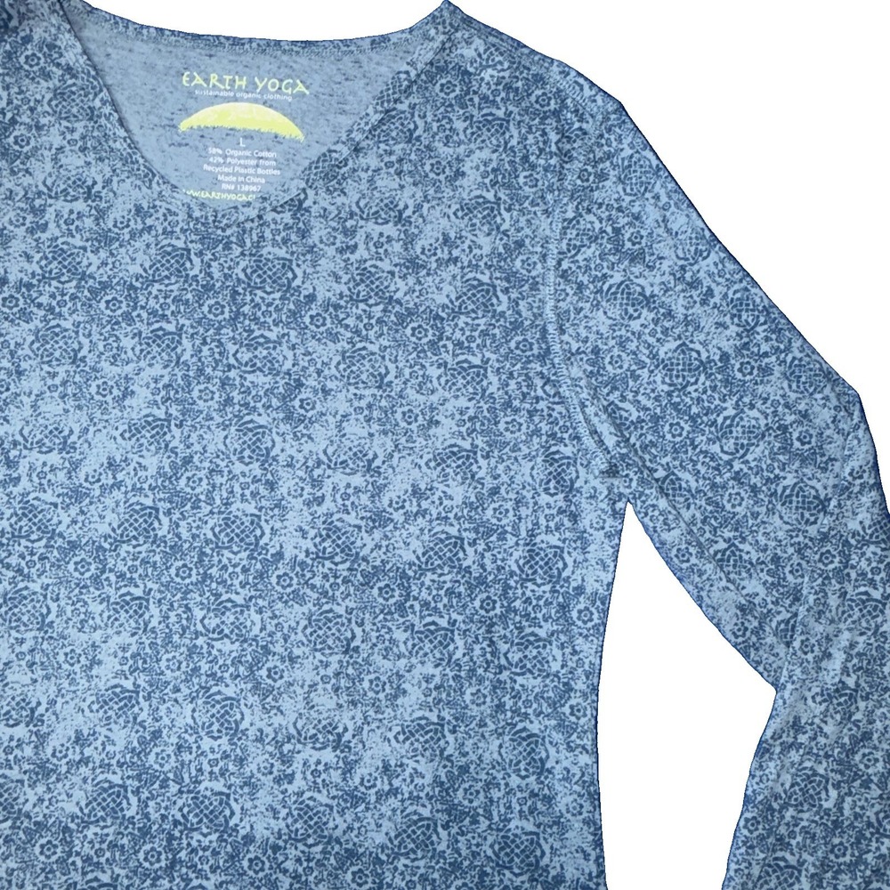 Earth Yoga Women's Size L Organic Cotton V-Neck Long Sleeve Top Lightweight